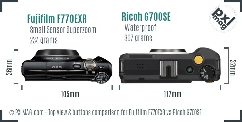Fujifilm F770EXR vs Ricoh G700SE top view buttons comparison