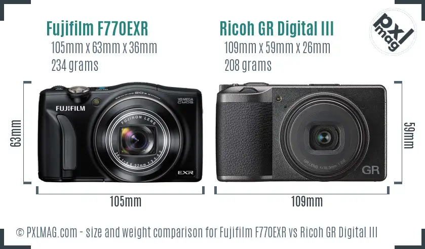 Fujifilm F770EXR vs Ricoh GR Digital III size comparison Fujifilm F770EXR vs Ricoh GR Digital III size comparison