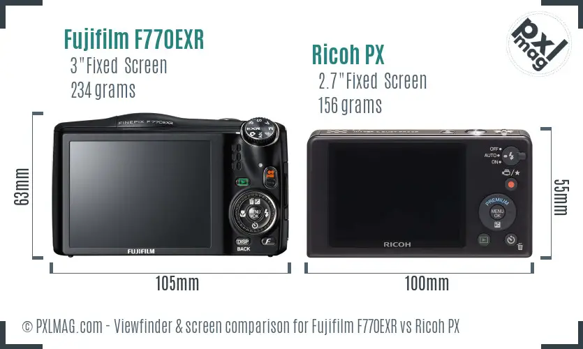 Fujifilm F770EXR vs Ricoh PX Screen and Viewfinder comparison