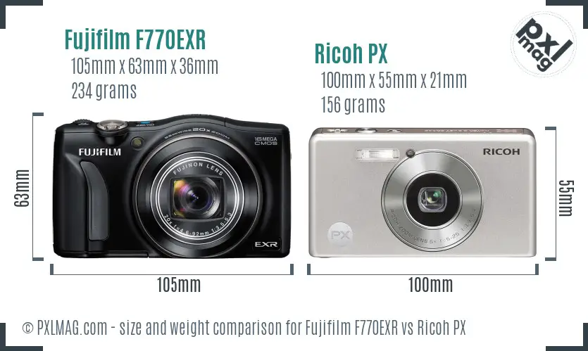 Fujifilm F770EXR vs Ricoh PX size comparison