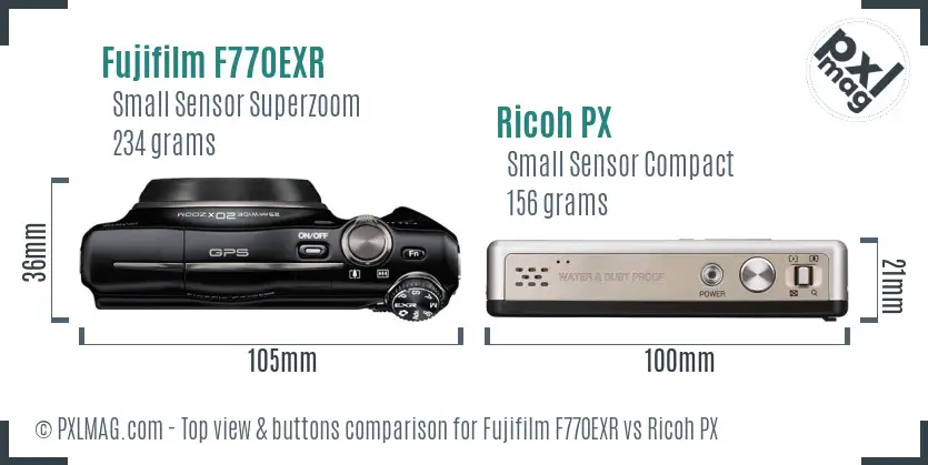 Fujifilm F770EXR vs Ricoh PX top view buttons comparison