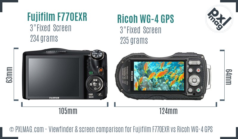 Fujifilm F770EXR vs Ricoh WG-4 GPS Screen and Viewfinder comparison
