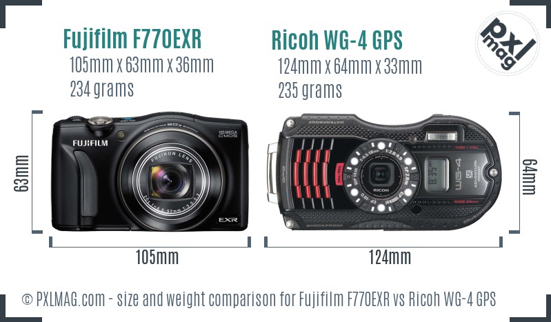 Fujifilm F770EXR vs Ricoh WG-4 GPS size comparison
