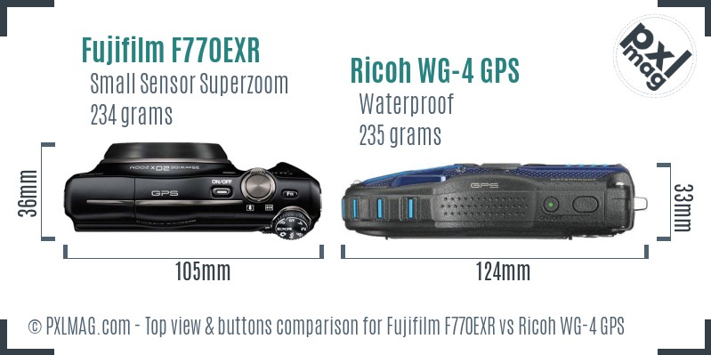 Fujifilm F770EXR vs Ricoh WG-4 GPS top view buttons comparison