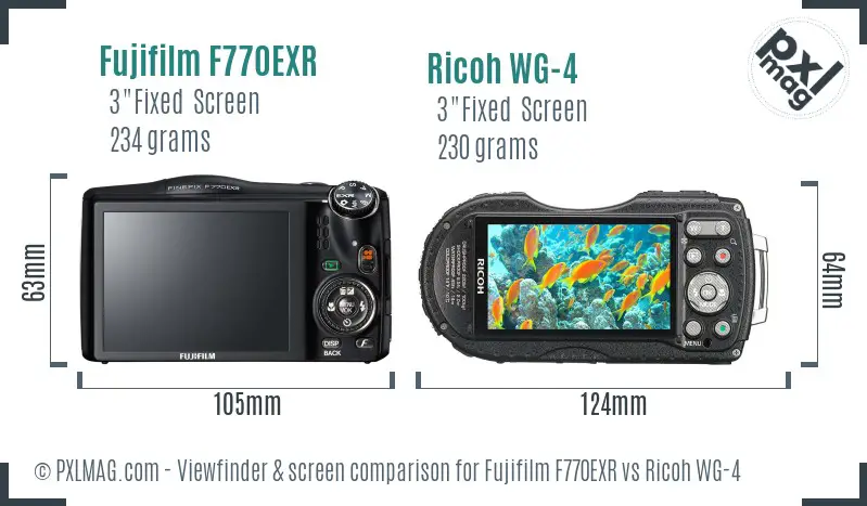 Fujifilm F770EXR vs Ricoh WG-4 Screen and Viewfinder comparison