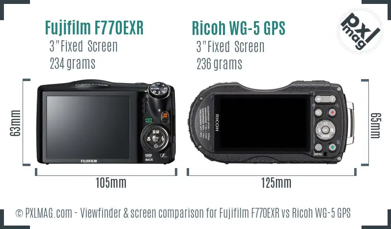 Fujifilm F770EXR vs Ricoh WG-5 GPS Screen and Viewfinder comparison