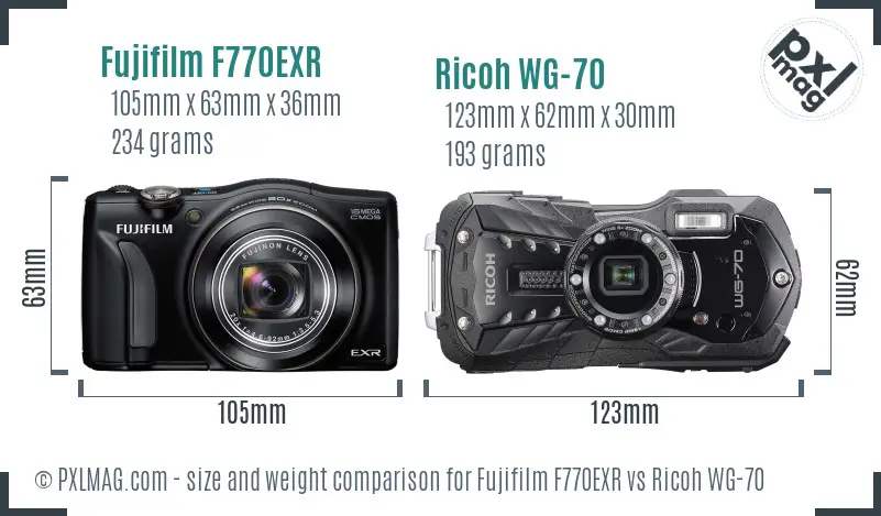 Fujifilm F770EXR vs Ricoh WG-70 size comparison Fujifilm F770EXR vs Ricoh WG-70 size comparison