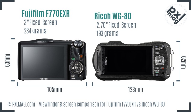 Fujifilm F770EXR vs Ricoh WG-80 Screen and Viewfinder comparison