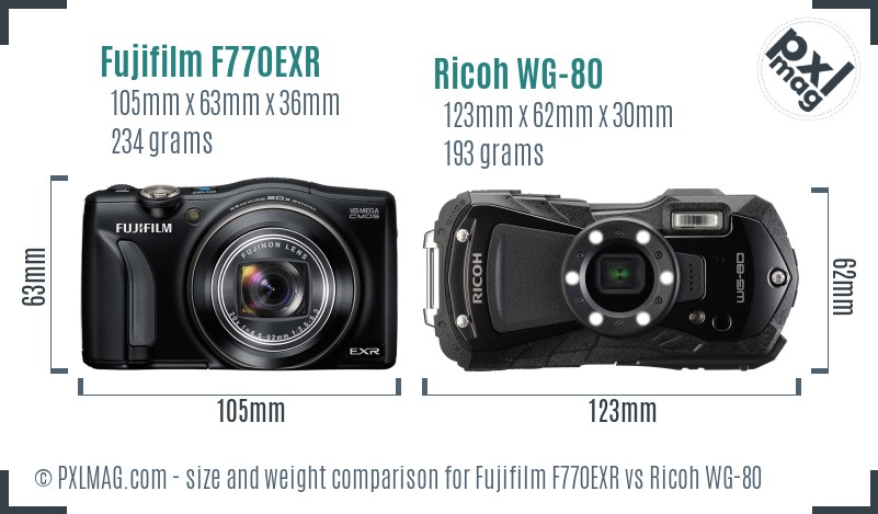 Fujifilm F770EXR vs Ricoh WG-80 size comparison Fujifilm F770EXR vs Ricoh WG-80 size comparison