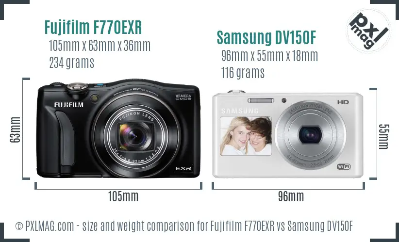 Fujifilm F770EXR vs Samsung DV150F size comparison