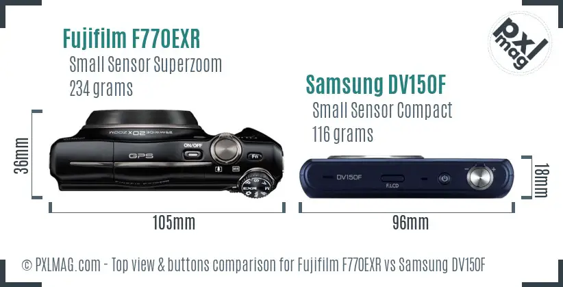 Fujifilm F770EXR vs Samsung DV150F top view buttons comparison