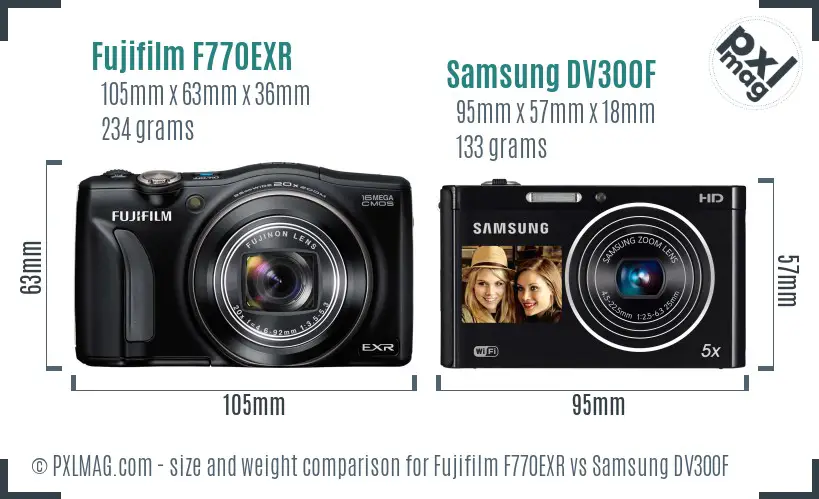 Fujifilm F770EXR vs Samsung DV300F size comparison