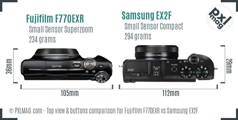 Fujifilm F770EXR vs Samsung EX2F top view buttons comparison