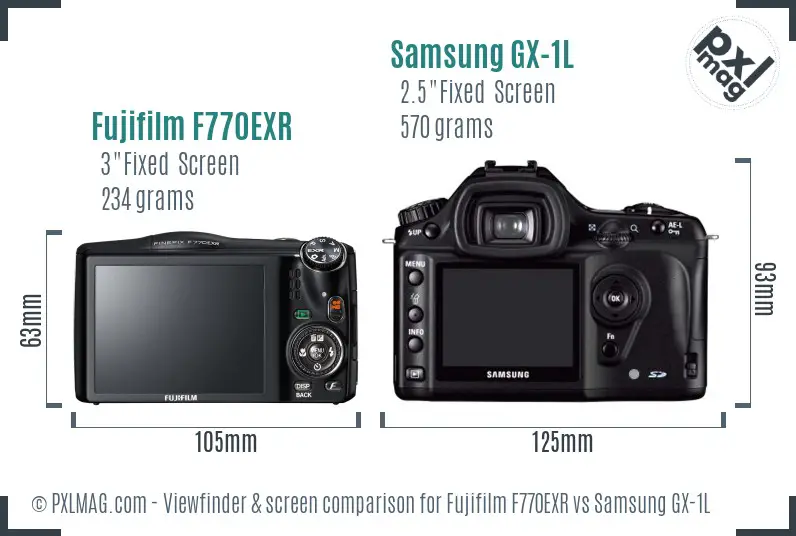 Fujifilm F770EXR vs Samsung GX-1L Screen and Viewfinder comparison