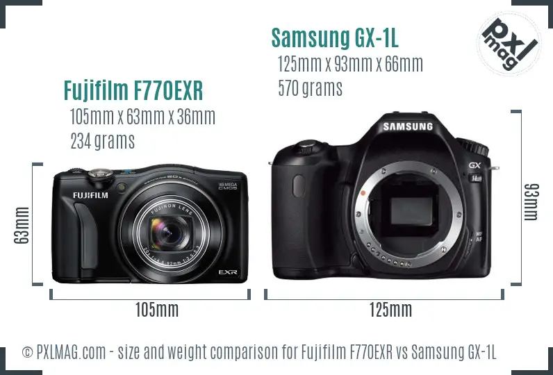 Fujifilm F770EXR vs Samsung GX-1L size comparison