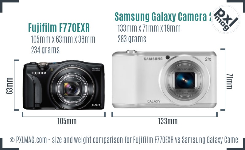 Fujifilm F770EXR vs Samsung Galaxy Camera 2 size comparison