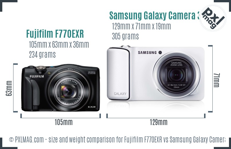 Fujifilm F770EXR vs Samsung Galaxy Camera 3G size comparison
