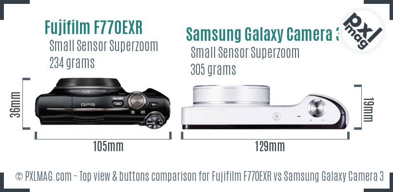 Fujifilm F770EXR vs Samsung Galaxy Camera 3G top view buttons comparison