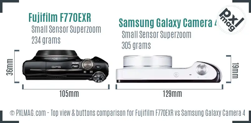 Fujifilm F770EXR vs Samsung Galaxy Camera 4G top view buttons comparison