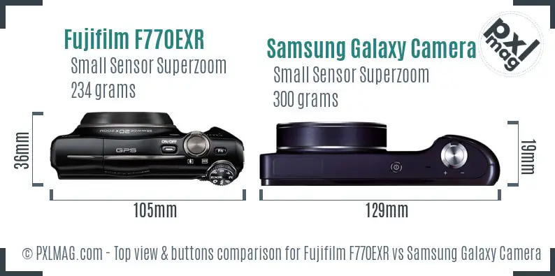 Fujifilm F770EXR vs Samsung Galaxy Camera top view buttons comparison