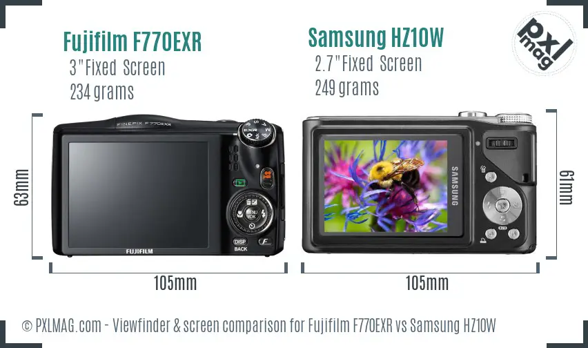 Fujifilm F770EXR vs Samsung HZ10W Screen and Viewfinder comparison