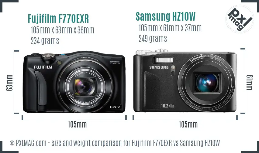 Fujifilm F770EXR vs Samsung HZ10W size comparison