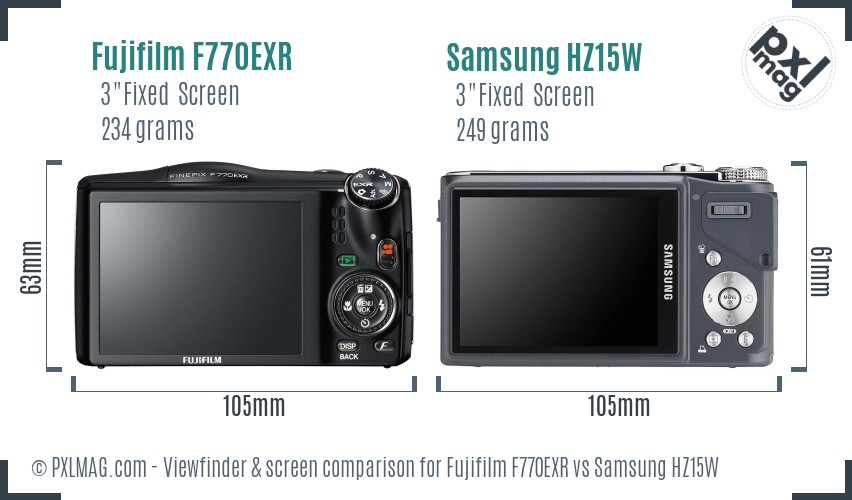 Fujifilm F770EXR vs Samsung HZ15W Screen and Viewfinder comparison