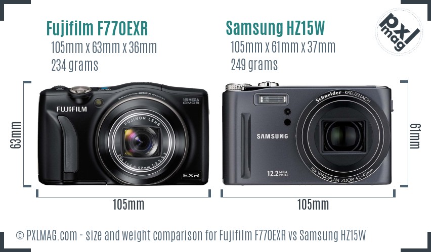Fujifilm F770EXR vs Samsung HZ15W size comparison Fujifilm F770EXR vs Samsung HZ15W size comparison
