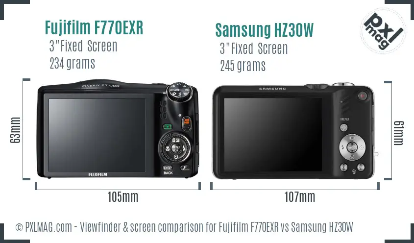 Fujifilm F770EXR vs Samsung HZ30W Screen and Viewfinder comparison