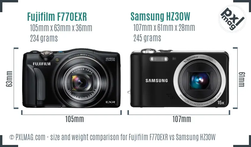 Fujifilm F770EXR vs Samsung HZ30W size comparison