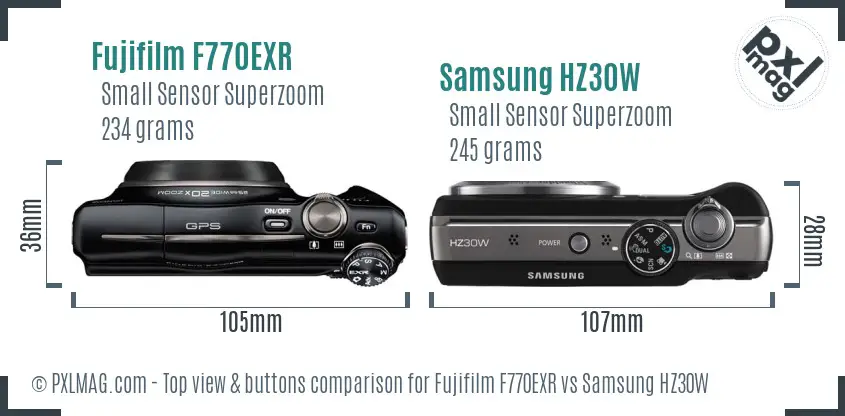 Fujifilm F770EXR vs Samsung HZ30W top view buttons comparison