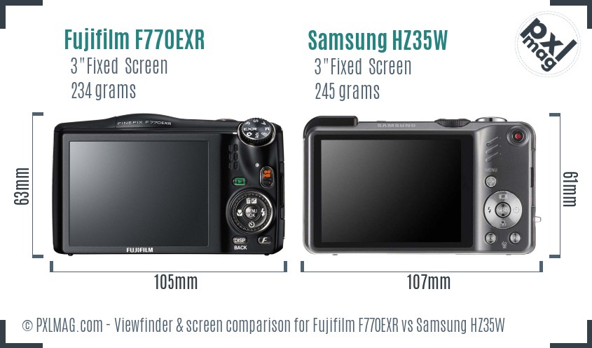 Fujifilm F770EXR vs Samsung HZ35W Screen and Viewfinder comparison