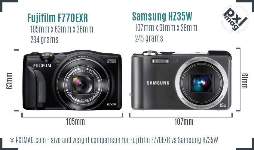 Fujifilm F770EXR vs Samsung HZ35W size comparison Fujifilm F770EXR vs Samsung HZ35W size comparison