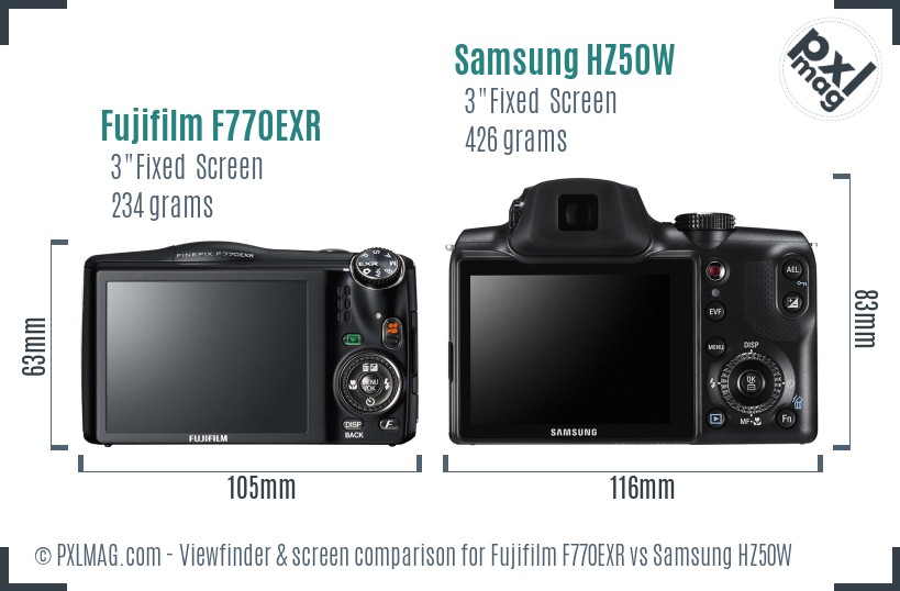 Fujifilm F770EXR vs Samsung HZ50W Screen and Viewfinder comparison