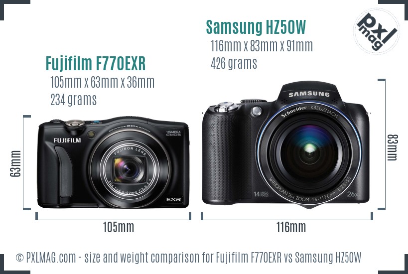 Fujifilm F770EXR vs Samsung HZ50W size comparison Fujifilm F770EXR vs Samsung HZ50W size comparison