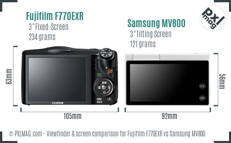 Fujifilm F770EXR vs Samsung MV800 Screen and Viewfinder comparison