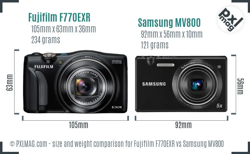 Fujifilm F770EXR vs Samsung MV800 size comparison