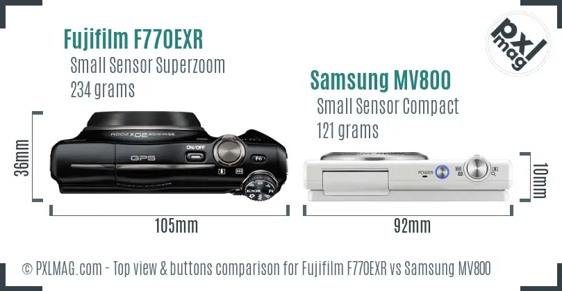 Fujifilm F770EXR vs Samsung MV800 top view buttons comparison