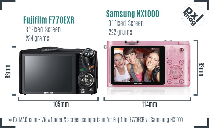 Fujifilm F770EXR vs Samsung NX1000 Screen and Viewfinder comparison