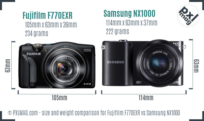 Fujifilm F770EXR vs Samsung NX1000 size comparison