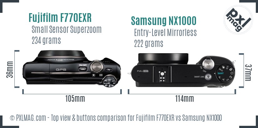 Fujifilm F770EXR vs Samsung NX1000 top view buttons comparison