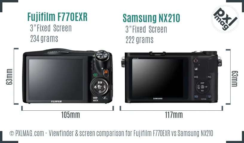Fujifilm F770EXR vs Samsung NX210 Screen and Viewfinder comparison