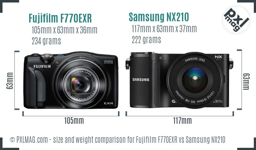 Fujifilm F770EXR vs Samsung NX210 size comparison