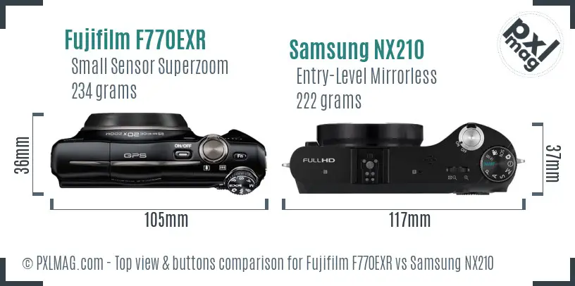 Fujifilm F770EXR vs Samsung NX210 top view buttons comparison
