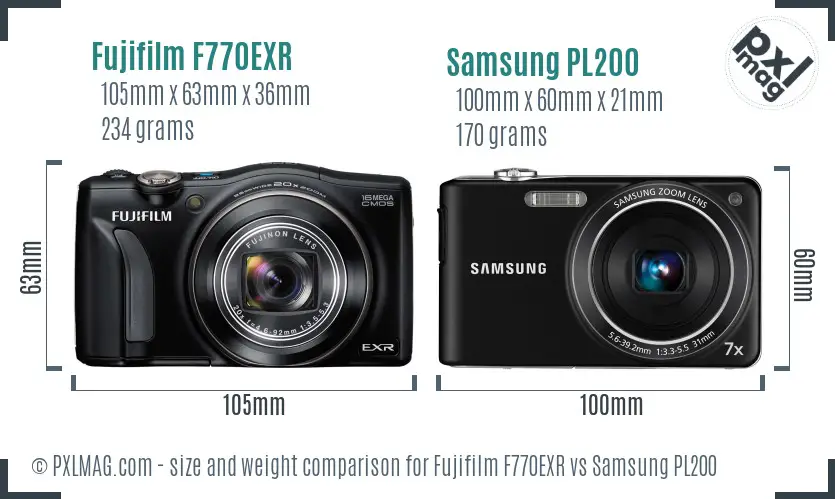 Fujifilm F770EXR vs Samsung PL200 size comparison Fujifilm F770EXR vs Samsung PL200 size comparison