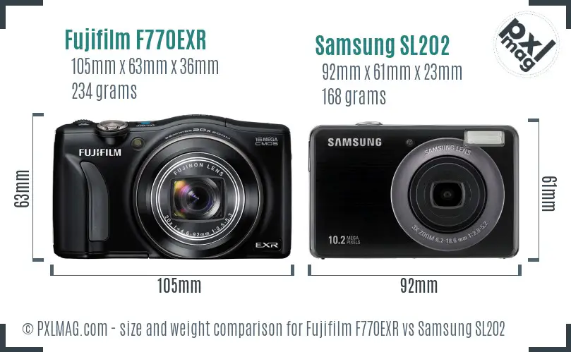 Fujifilm F770EXR vs Samsung SL202 size comparison