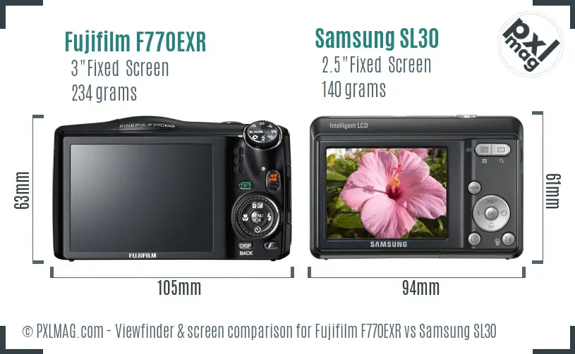 Fujifilm F770EXR vs Samsung SL30 Screen and Viewfinder comparison