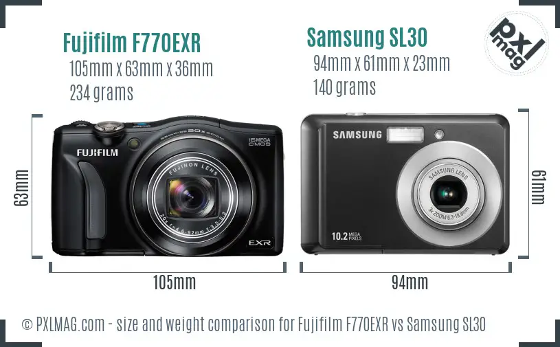 Fujifilm F770EXR vs Samsung SL30 size comparison