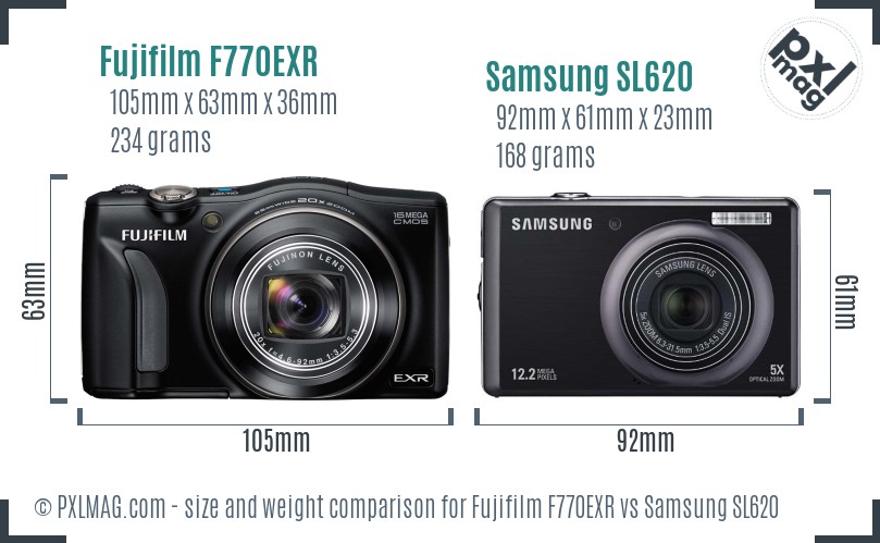 Fujifilm F770EXR vs Samsung SL620 size comparison