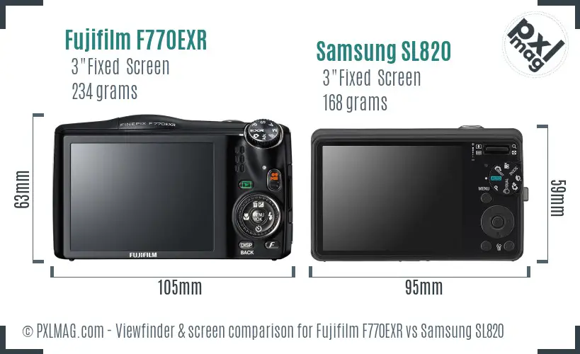 Fujifilm F770EXR vs Samsung SL820 Screen and Viewfinder comparison